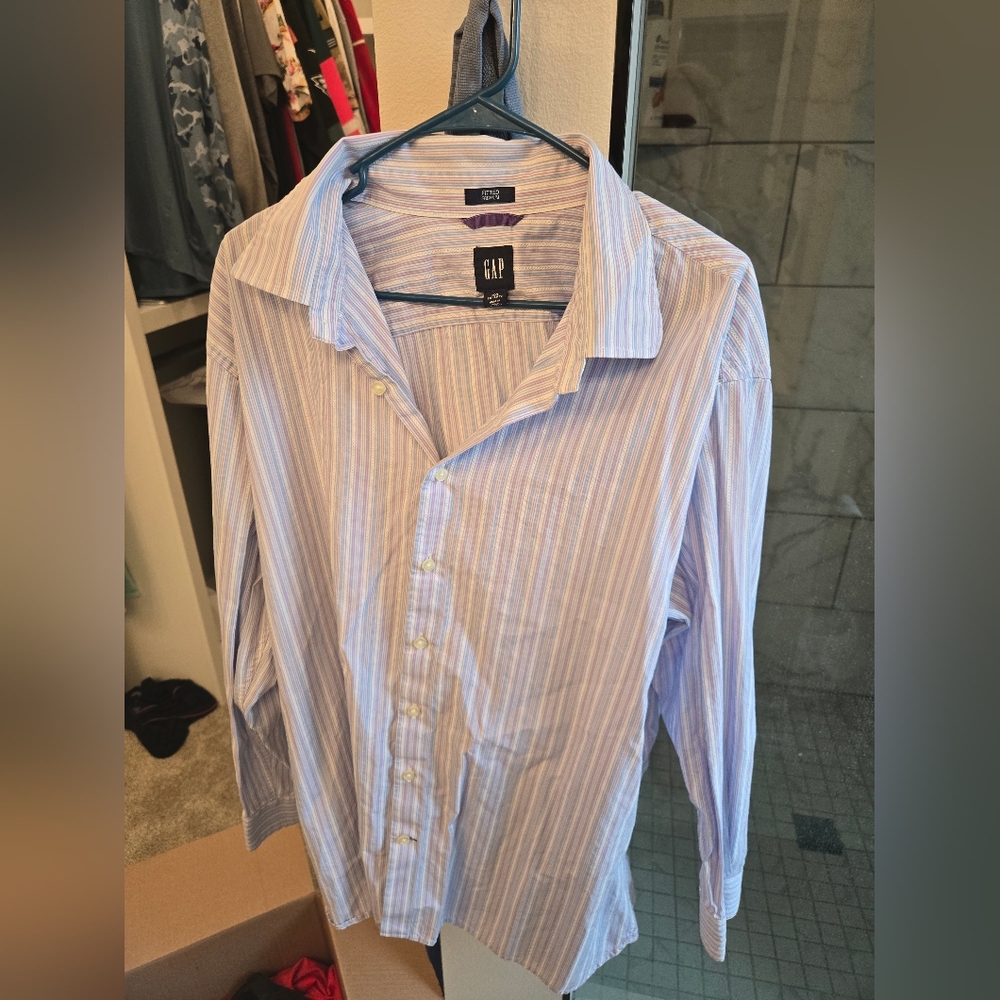 GAP Blue and White Dress Shirt with Stripes